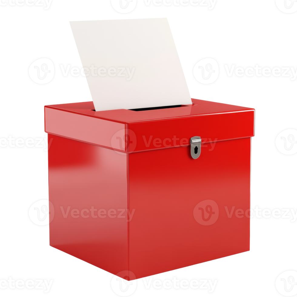 A Red Ballot Box With A Blank White Ballot Inside png
