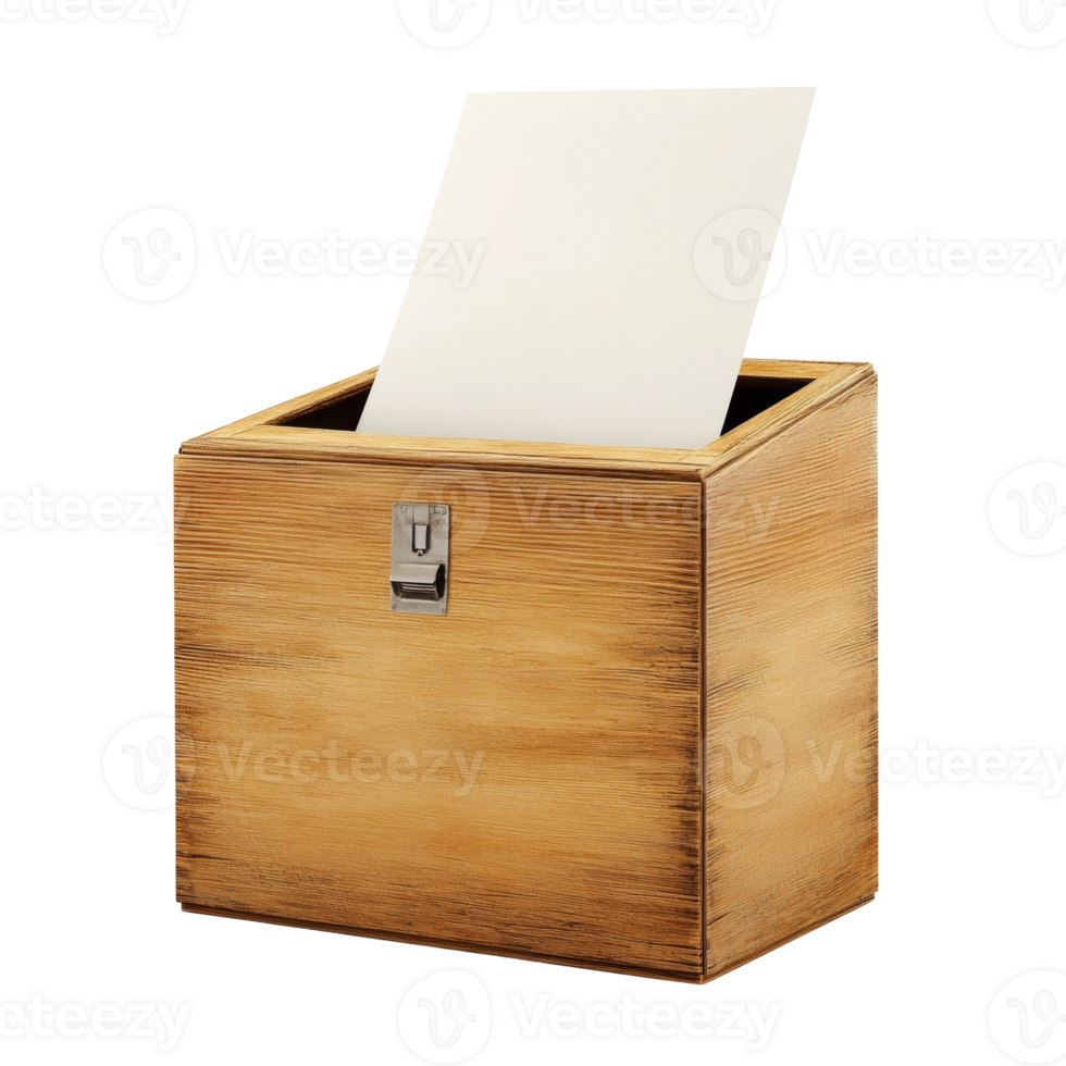 Wooden Ballot Box With Blank Paper Inside png