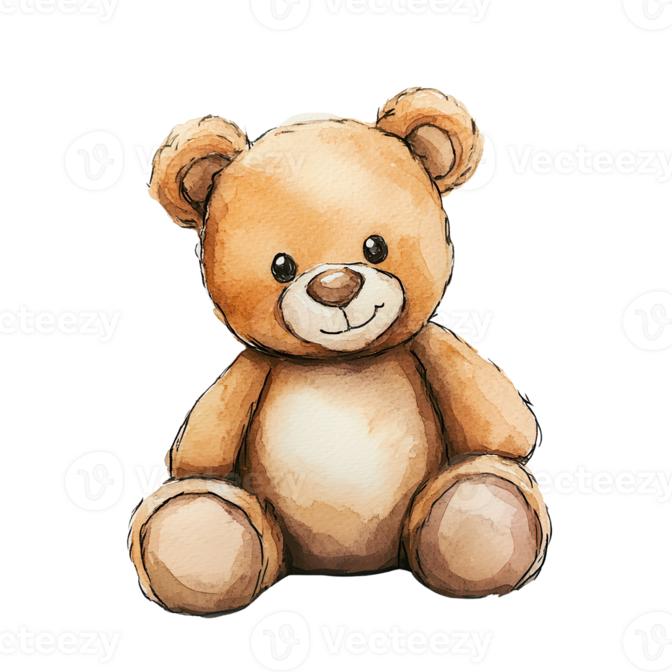 A charming, illustrated teddy bear with a warm, friendly expression, perfect for children. png