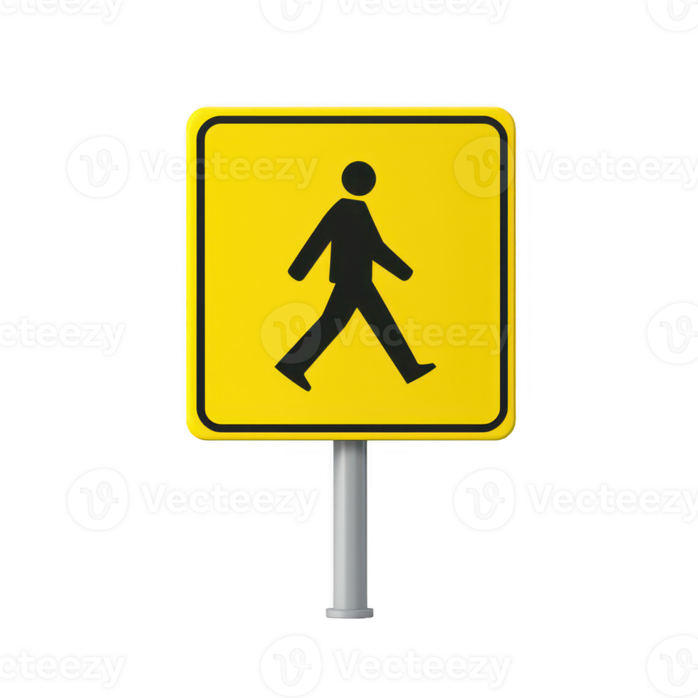 A bright yellow pedestrian crossing sign with a walking figure symbol. png