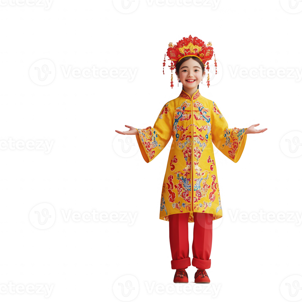 A cheerful child in traditional attire celebrates cultural heritage with joy. png