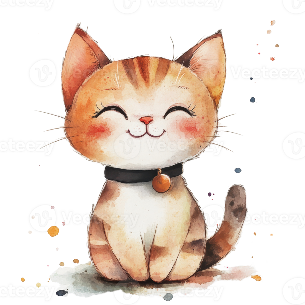 A cheerful tabby cat with a joyful expression and playful colors. png