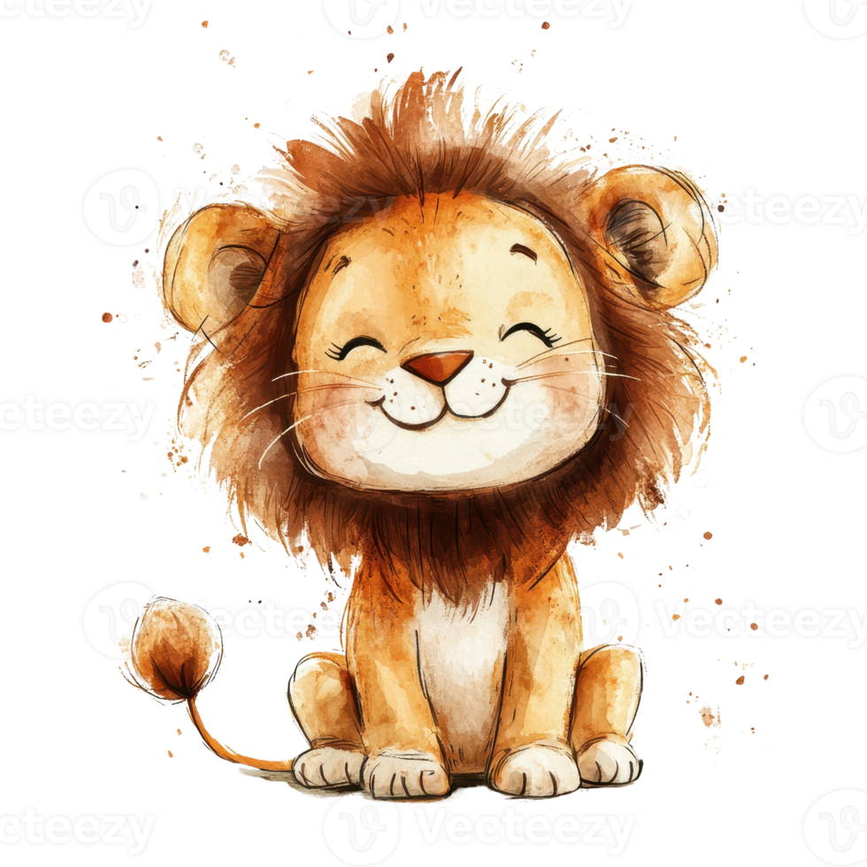 A cute and cheerful cartoon lion character with a big smile and fluffy mane. png