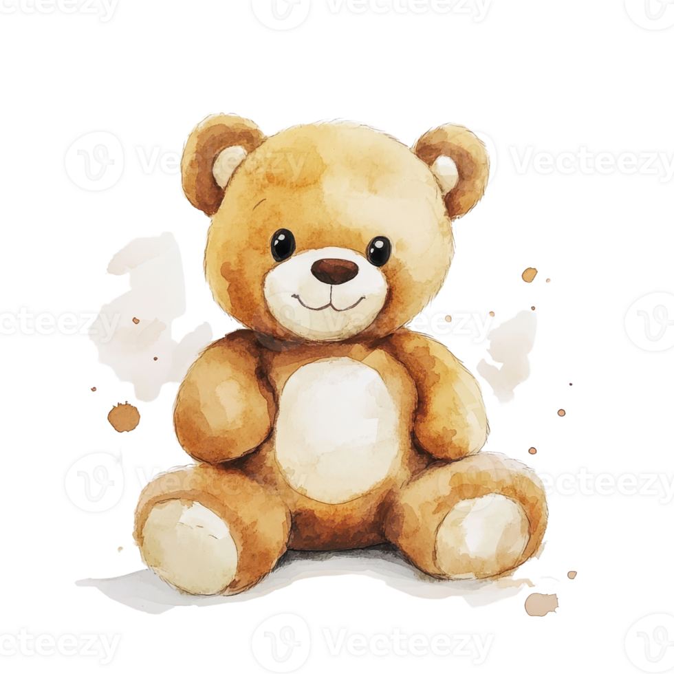A cute, soft teddy bear sitting happily, perfect for children's room decor. png