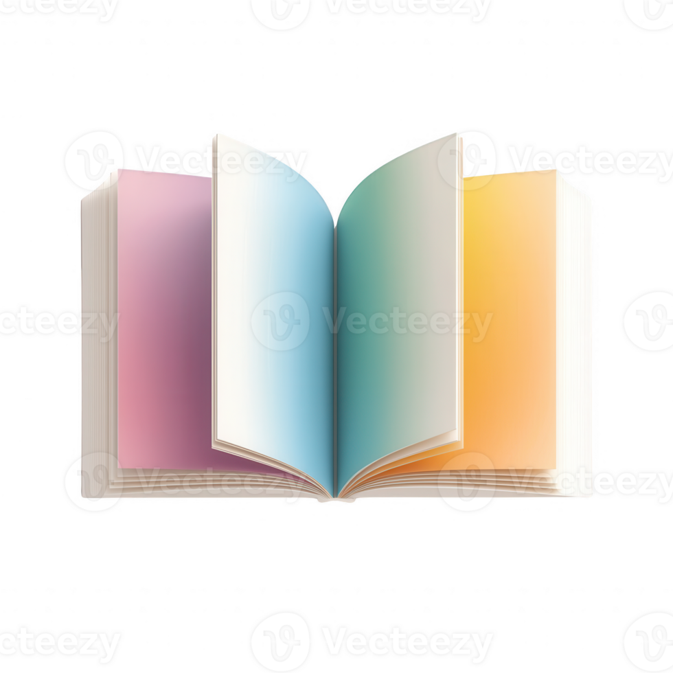A colorful open book displaying vibrant gradient pages, inviting readers to explore. png