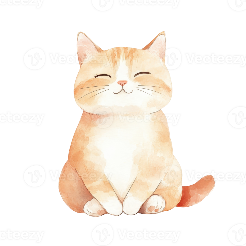 A cute, cheerful orange cat sitting with a joyful expression, perfect for cat lovers. png
