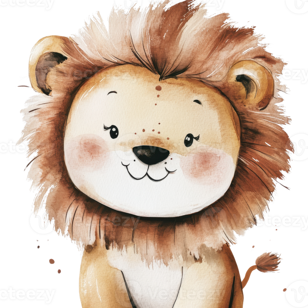 A cute, illustrated lion with a friendly expression and fluffy mane, perfect for kids' themes. png