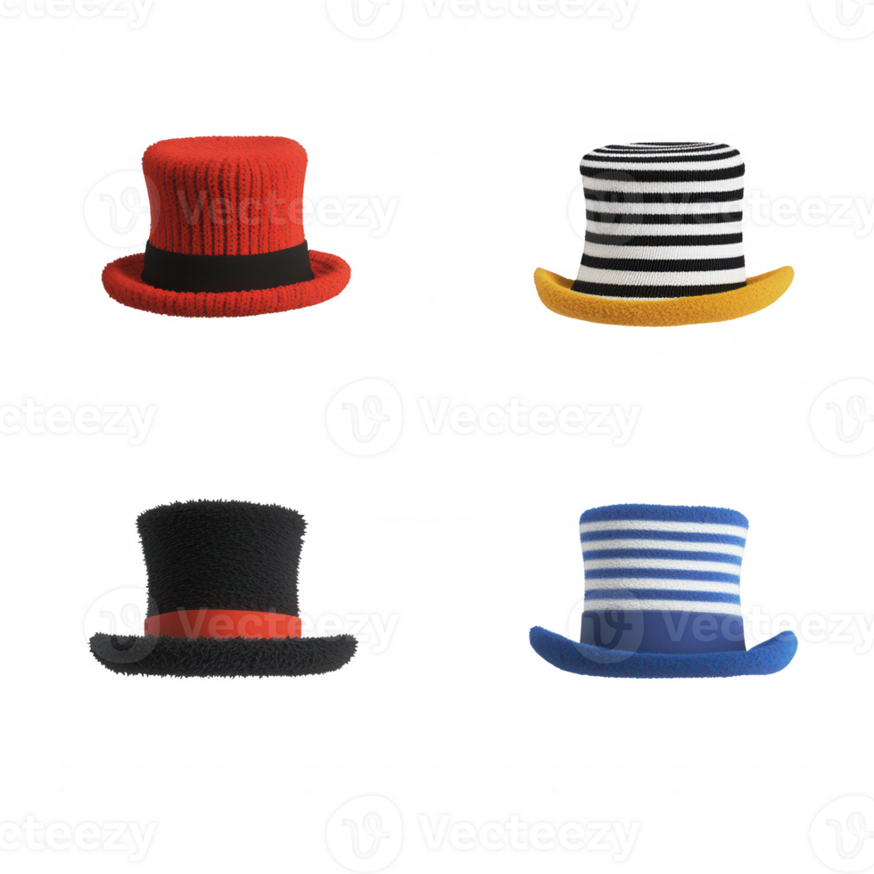 A collection of colorful hats showcasing different styles and patterns. png