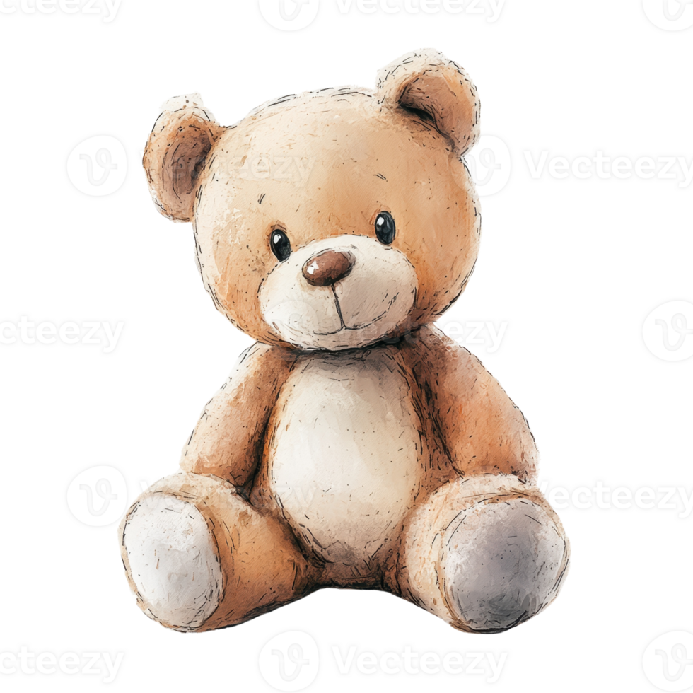 A cute teddy bear sitting, ideal for children's themes and cozy home settings. png