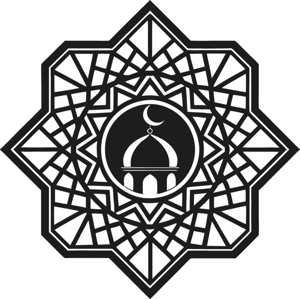 Islamic Geometric Art with Mosque Silhouette and Crescent Moon vector
