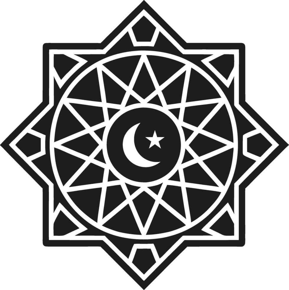 Islamic Geometric Star Design with Crescent Moon and Star vector