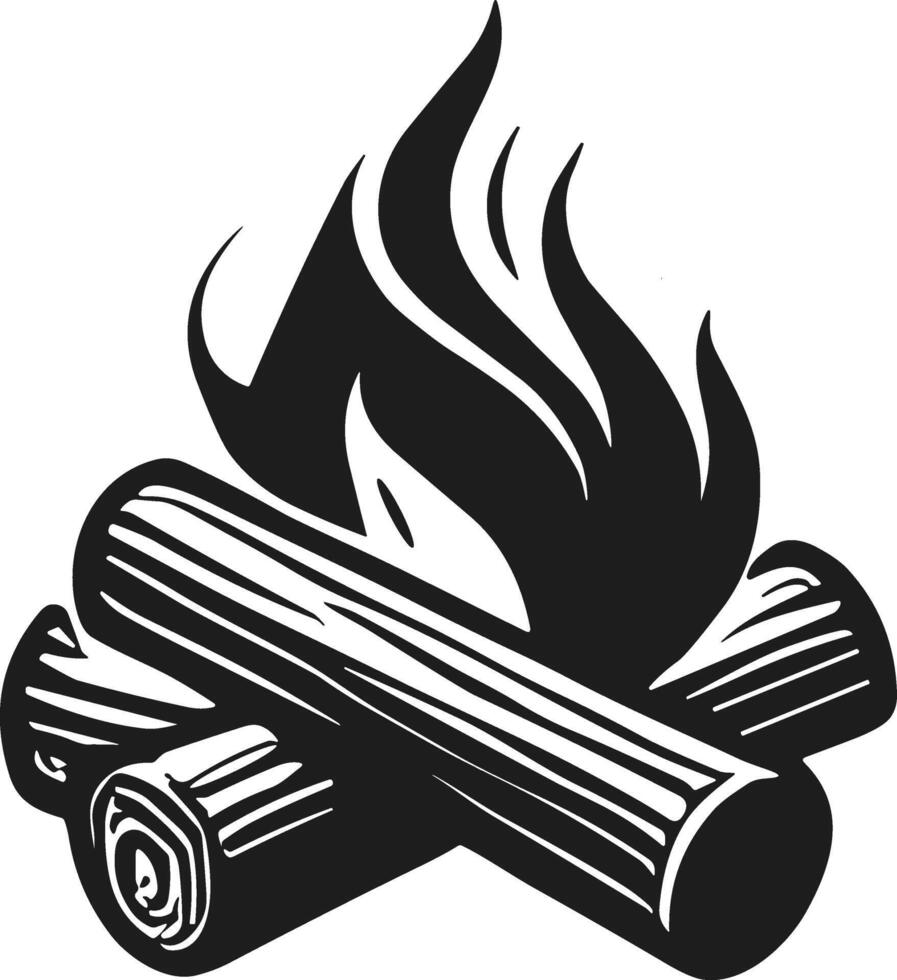 Campfire with Burning Logs Silhouette Illustration vector