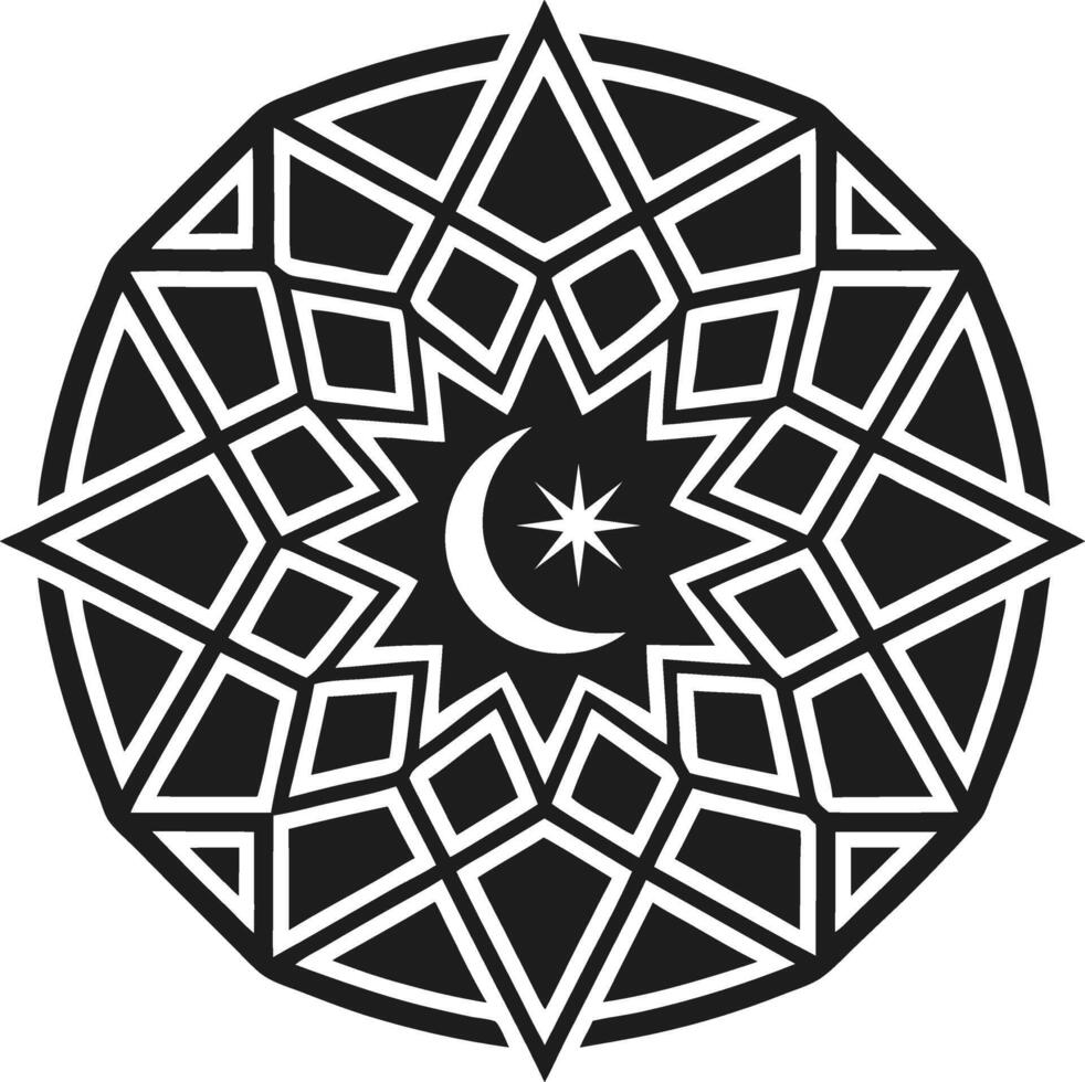 Islamic Geometric Star Pattern with Crescent Moon and Star vector