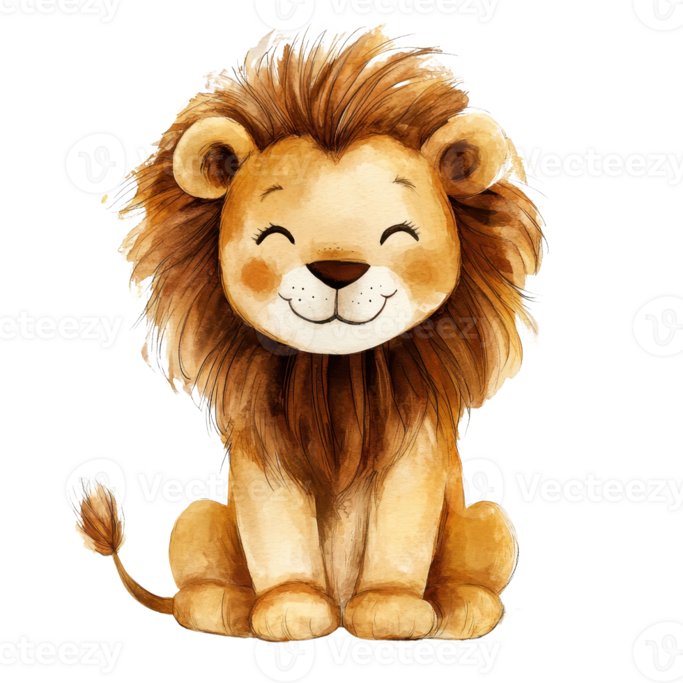 A cute, smiling lion illustration with a fluffy mane and friendly expression. png