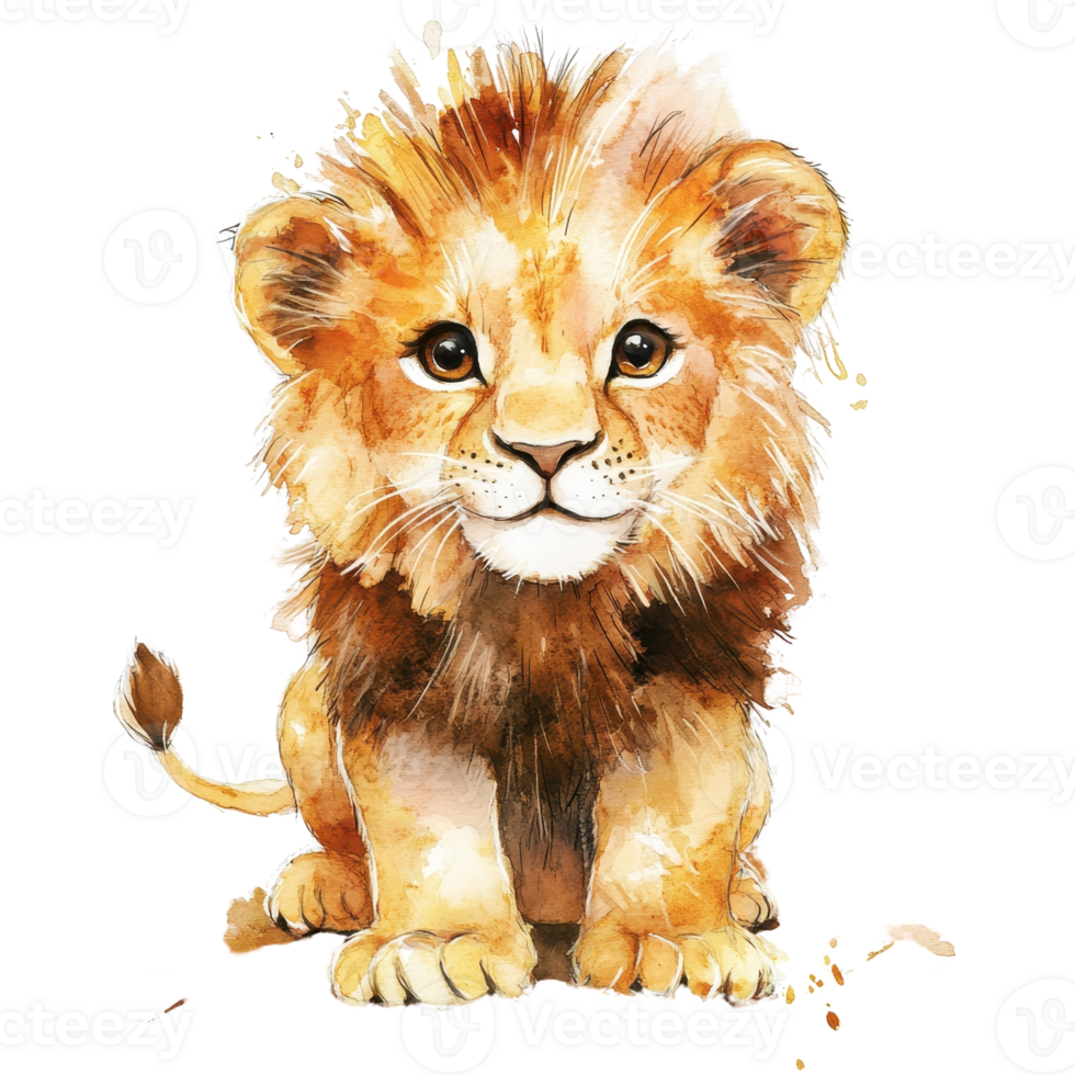 A cute lion cub with fluffy fur and bright eyes, perfect for animal-themed designs. png