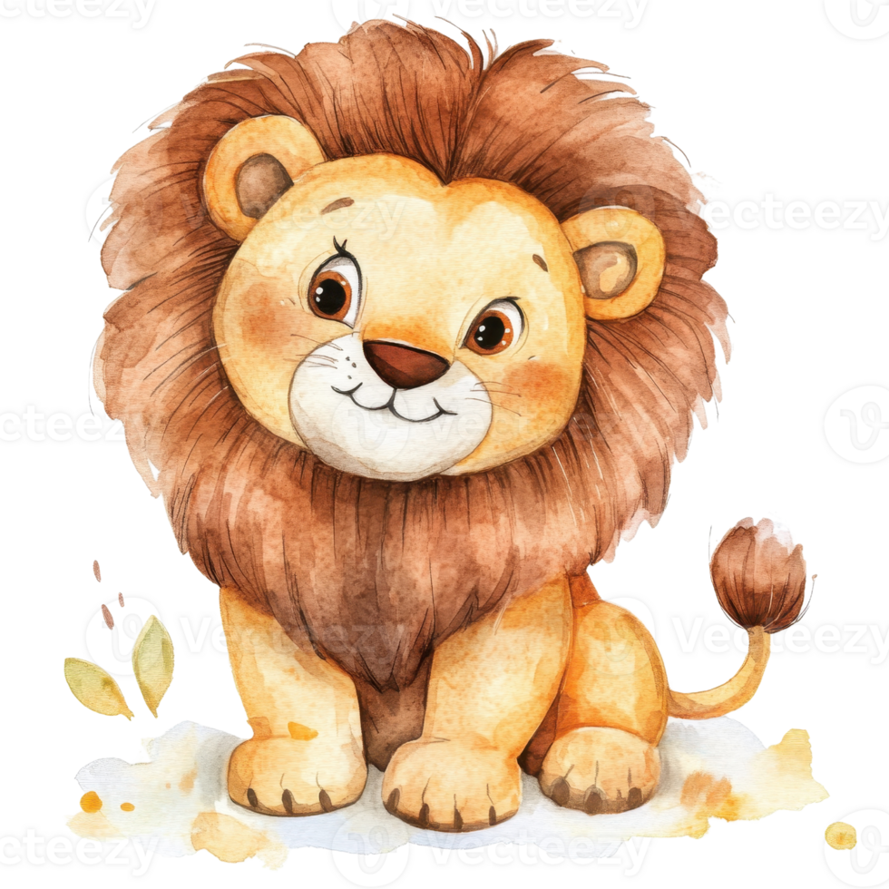 Adorable cartoon lion with a friendly smile and fluffy mane, perfect for children's art. png