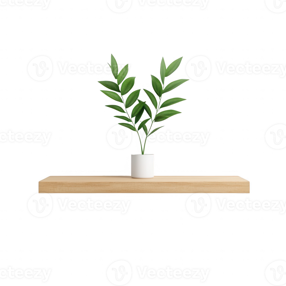 A lush green plant in a white pot on a wooden shelf, enhancing your home decor. png