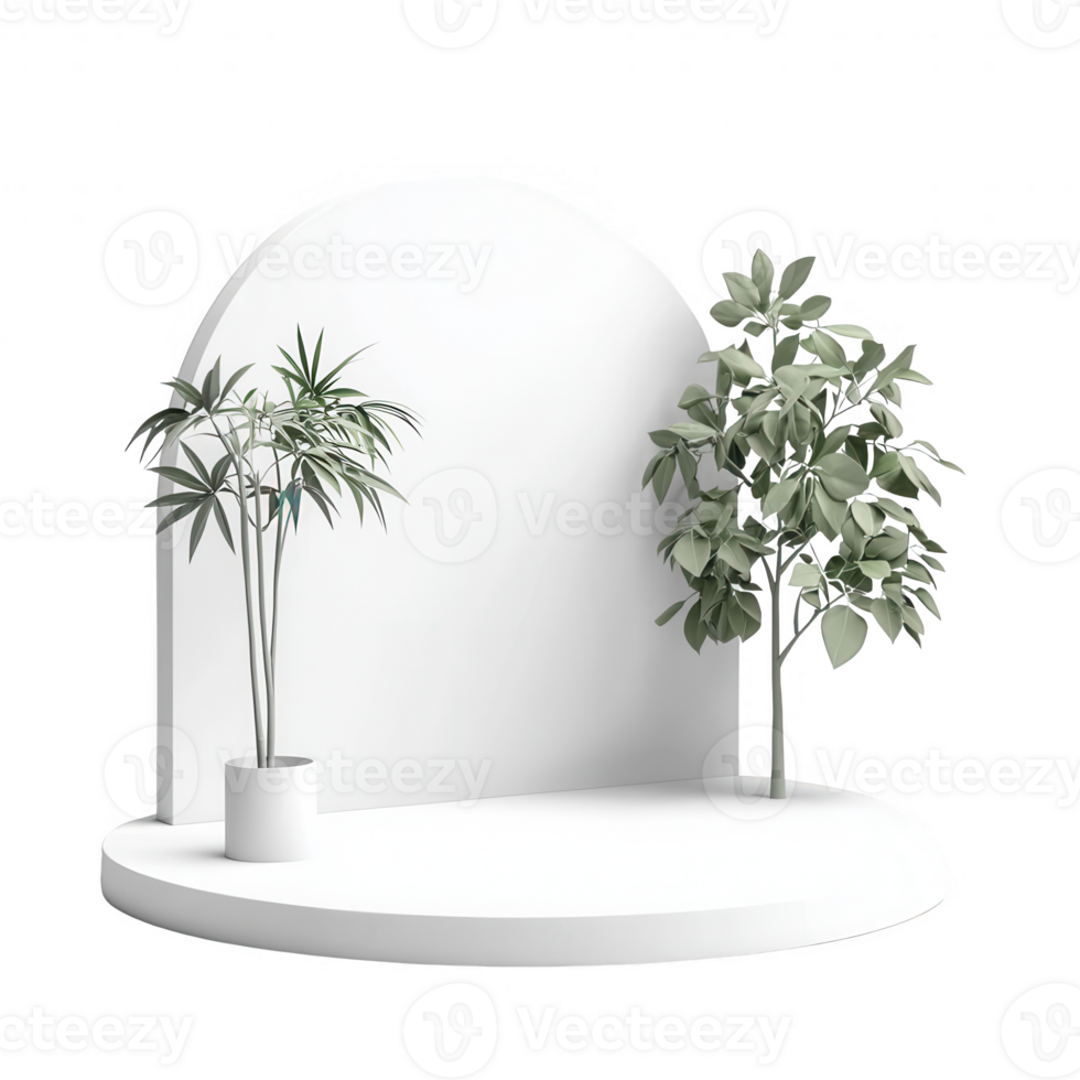 A minimalistic display featuring lush green plants in a bright, modern setting. png