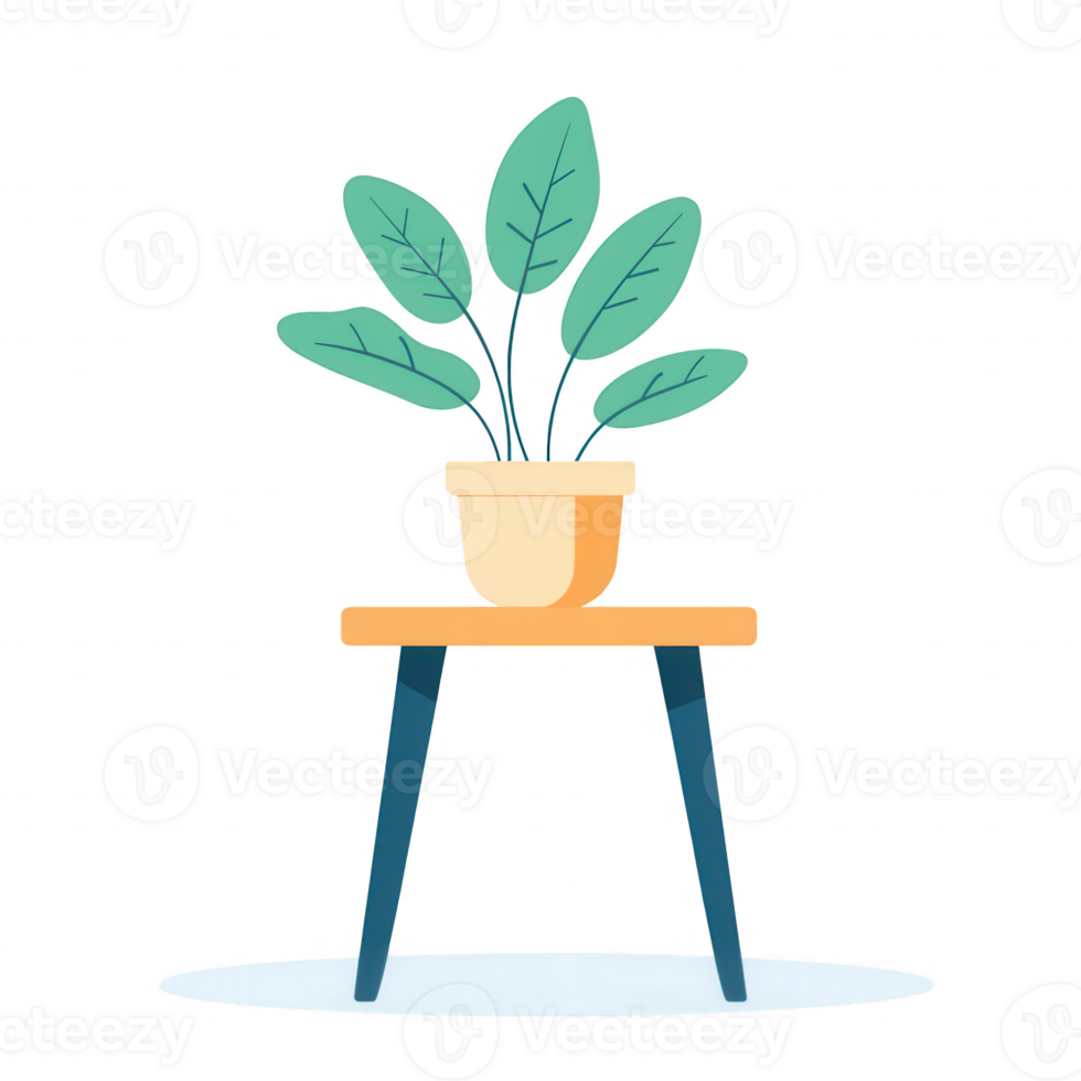 A vibrant plant in a pot placed on a modern wooden table for an appealing decor. png
