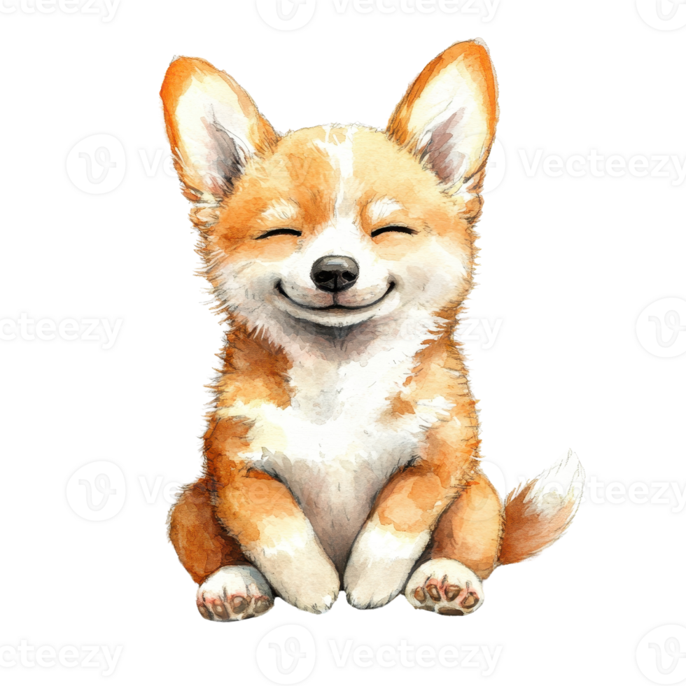 Adorable smiling corgi sitting happily, perfect for pet-themed designs and illustrations. png