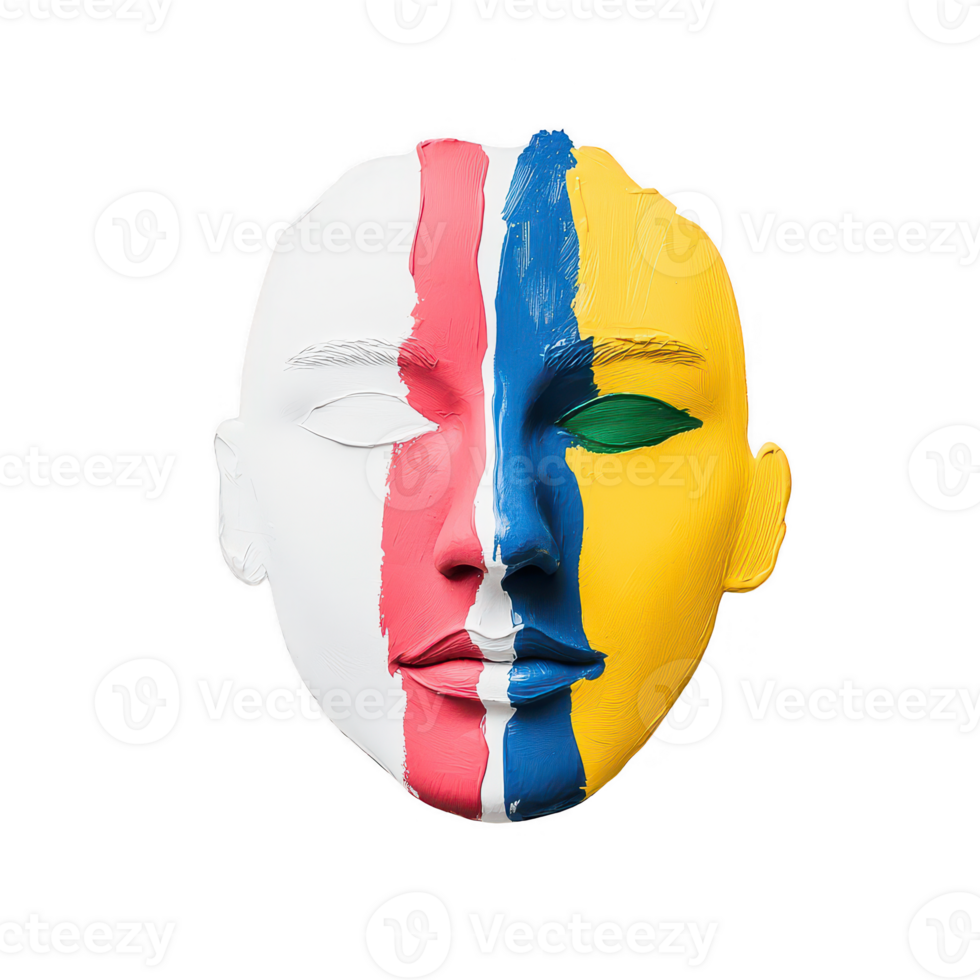 Artistic mask representing diverse cultures with vibrant colors and unique designs. png