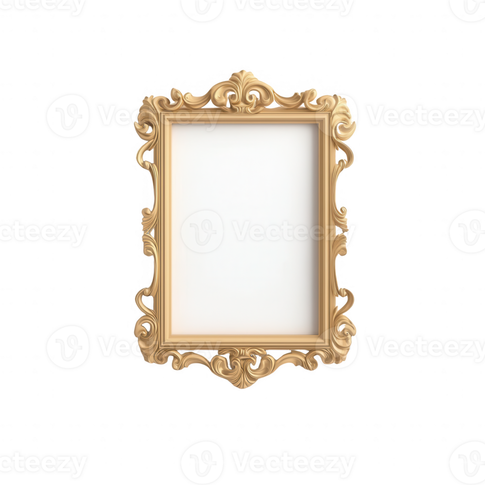 An ornate gold picture frame with a blank canvas for customization. png