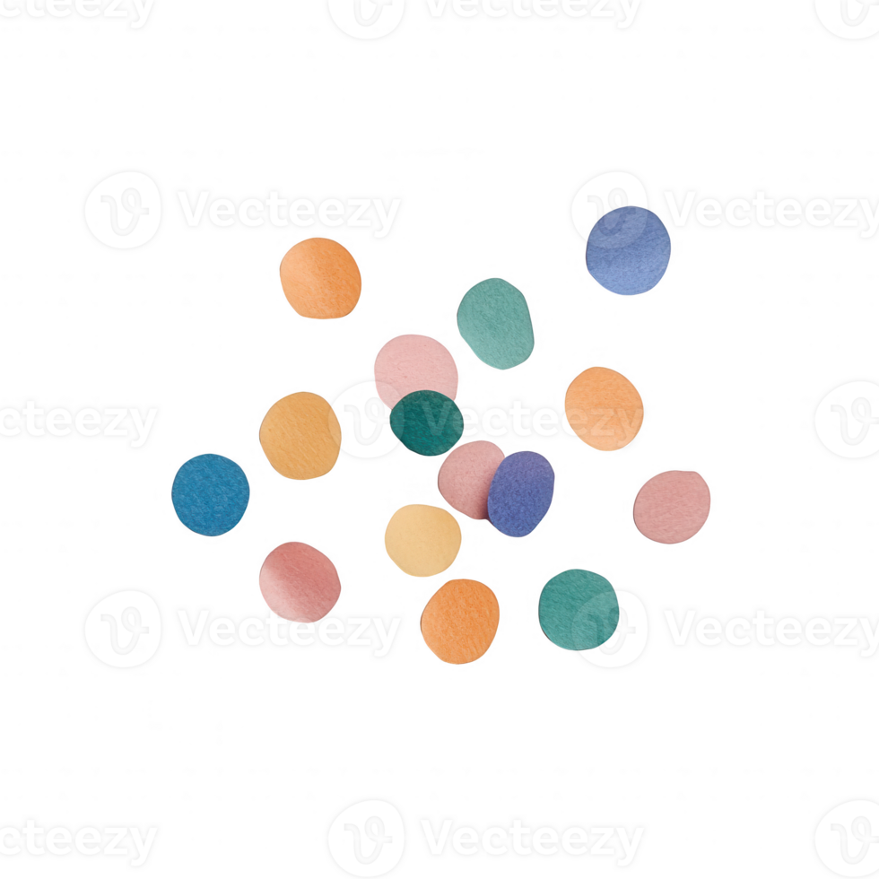 Colorful round shapes scattered on a surface, ideal for design and creative projects. png