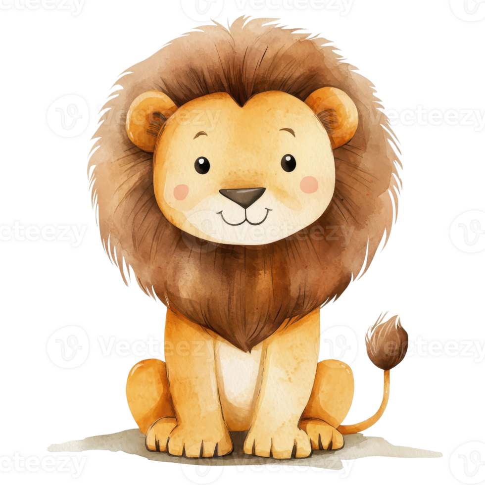 Cute cartoon lion with a friendly expression, perfect for children's themes. png