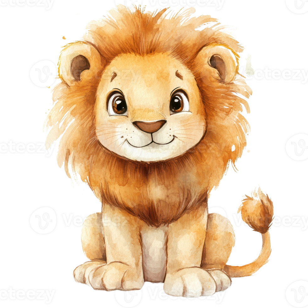 Cute cartoon lion illustration with a friendly expression and fluffy mane. png