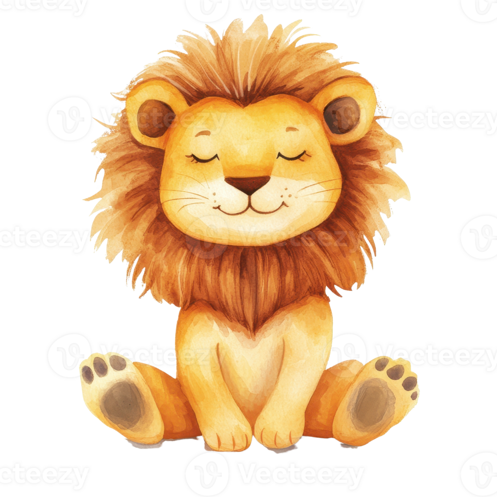 Cute and cheerful cartoon lion with a fluffy mane, perfect for children's designs. png