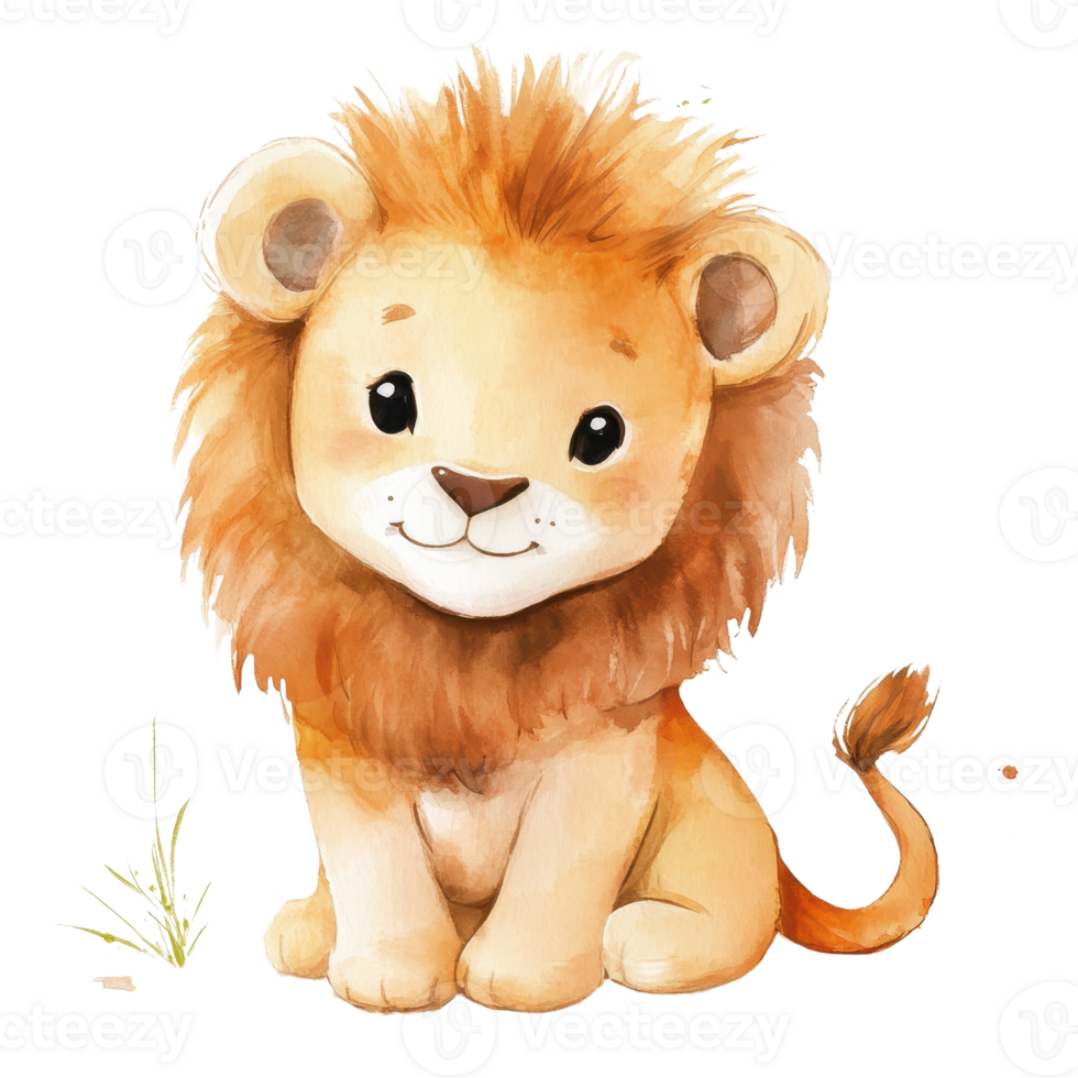 Cute and playful lion cub illustration with a fluffy mane and big, expressive eyes. png