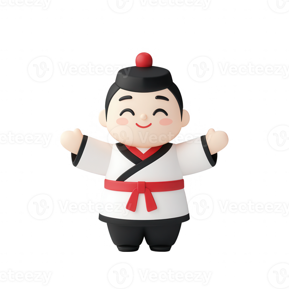 Cute cartoon character in traditional attire, spreading joy and positivity. png