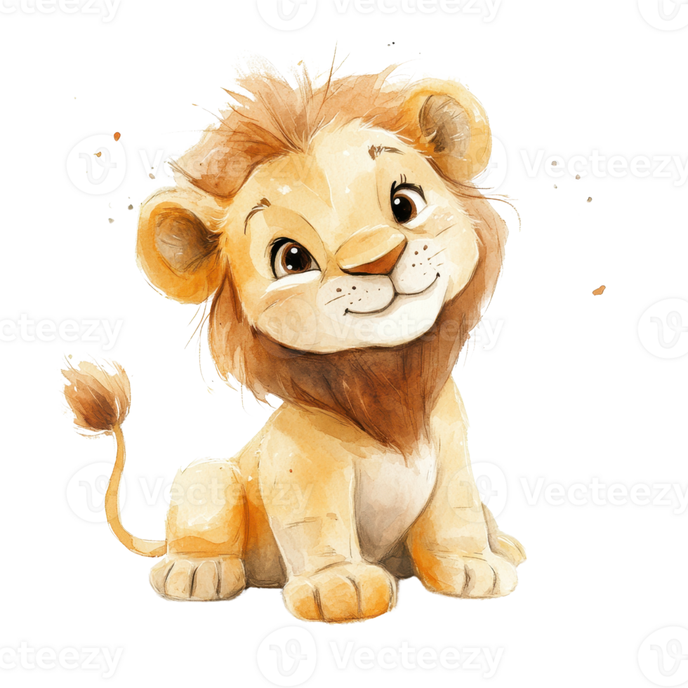 Cute lion cub with a playful expression and fluffy mane, ideal for children's designs. png