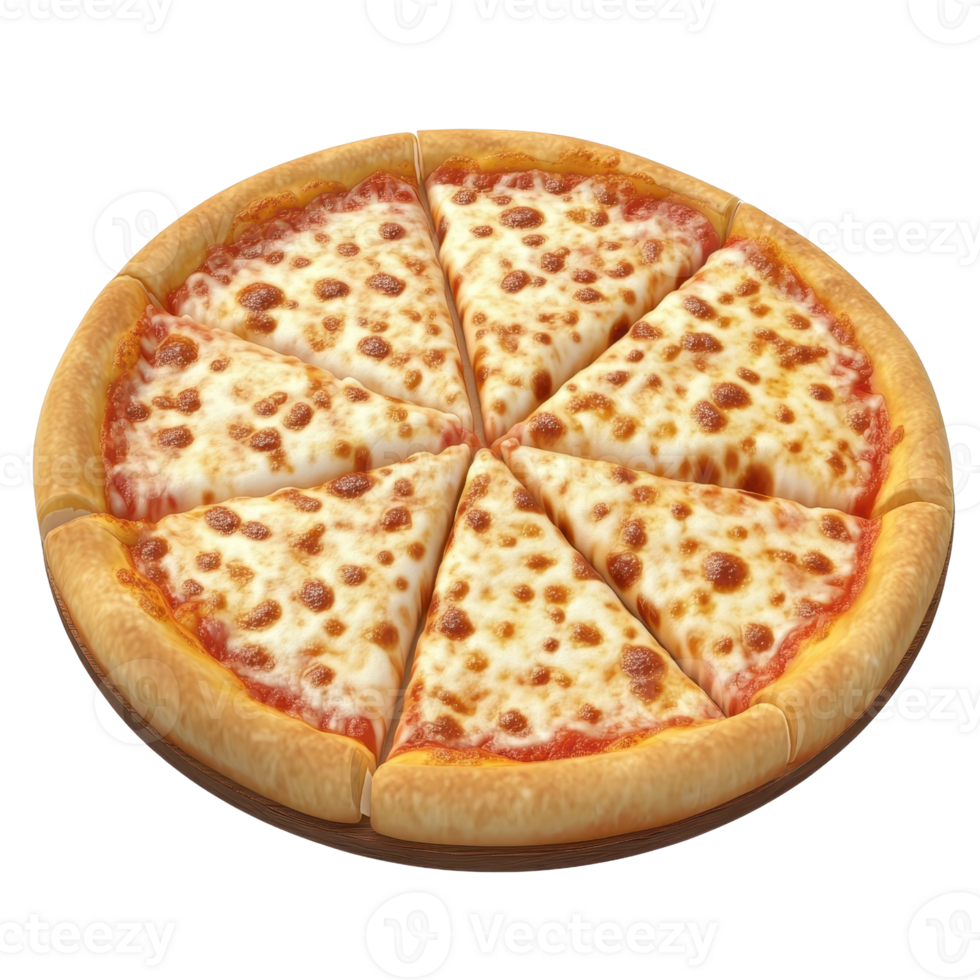Delicious cheese pizza sliced into equal portions ready to serve and enjoy. png