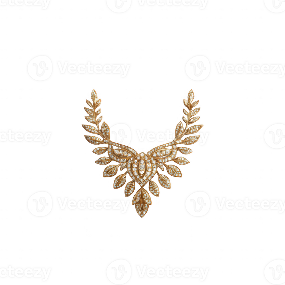 Elegant golden jewelry design with intricate leaf patterns and sparkling details. png
