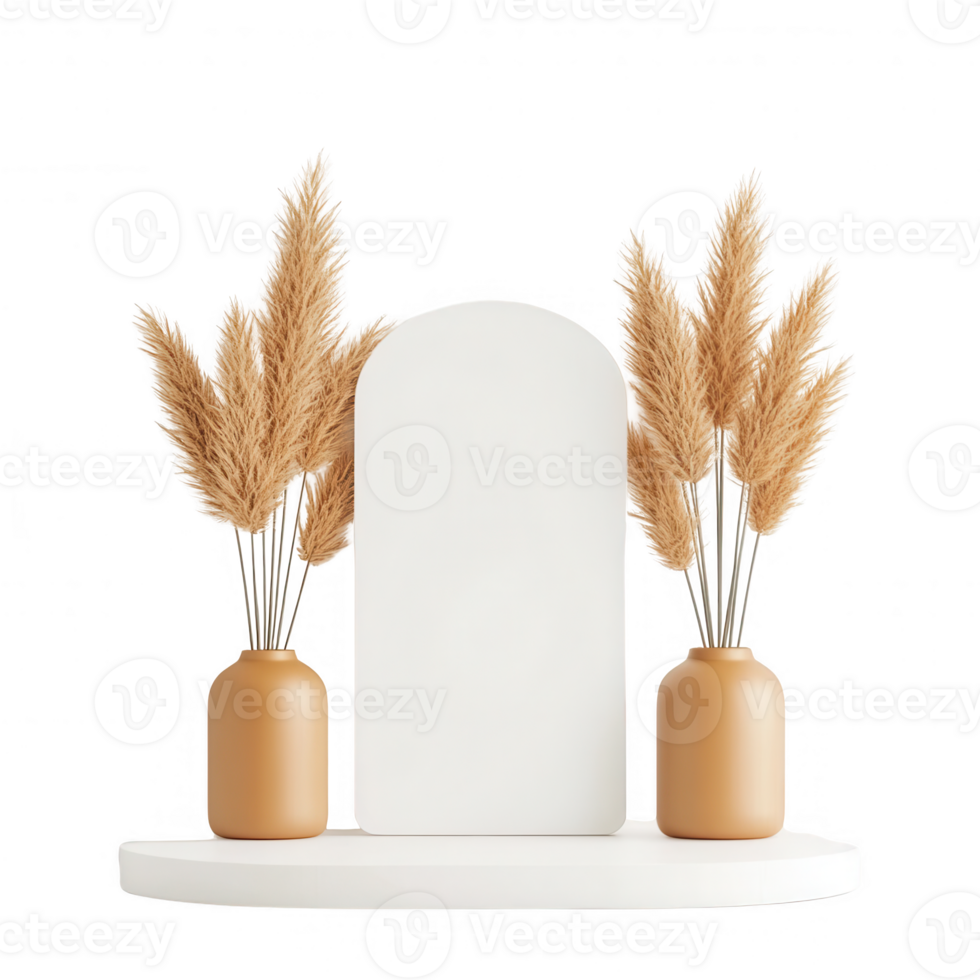 Stylish decor with fashionable vases and pampas grass for a modern interior design. png