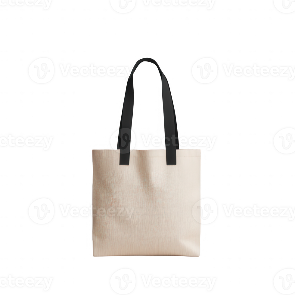Stylish tote bag in beige with black handles, perfect for everyday use and errands. png