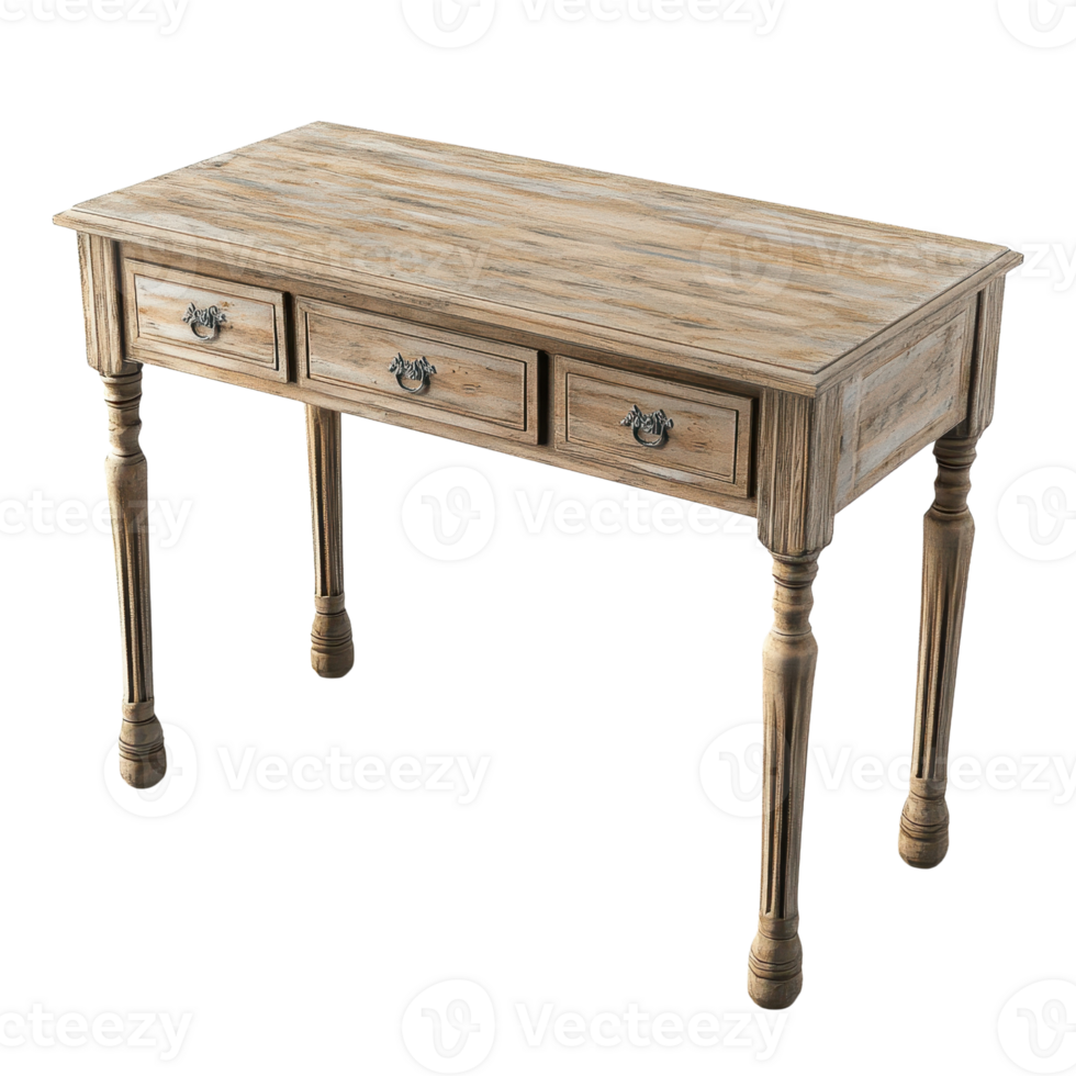 Elegant wooden desk with three drawers, perfect for home or office decor. png