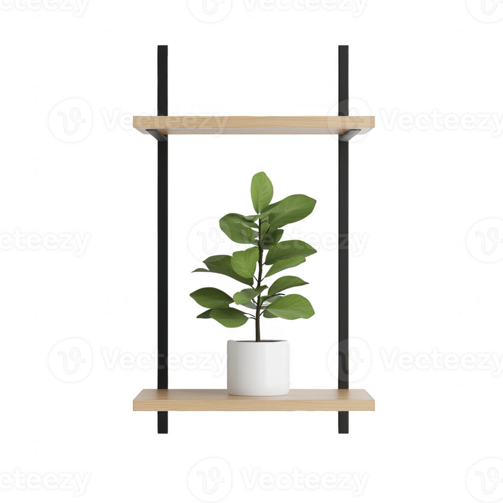Modern shelf with a decorative potted plant, enhancing interior ambiance. png