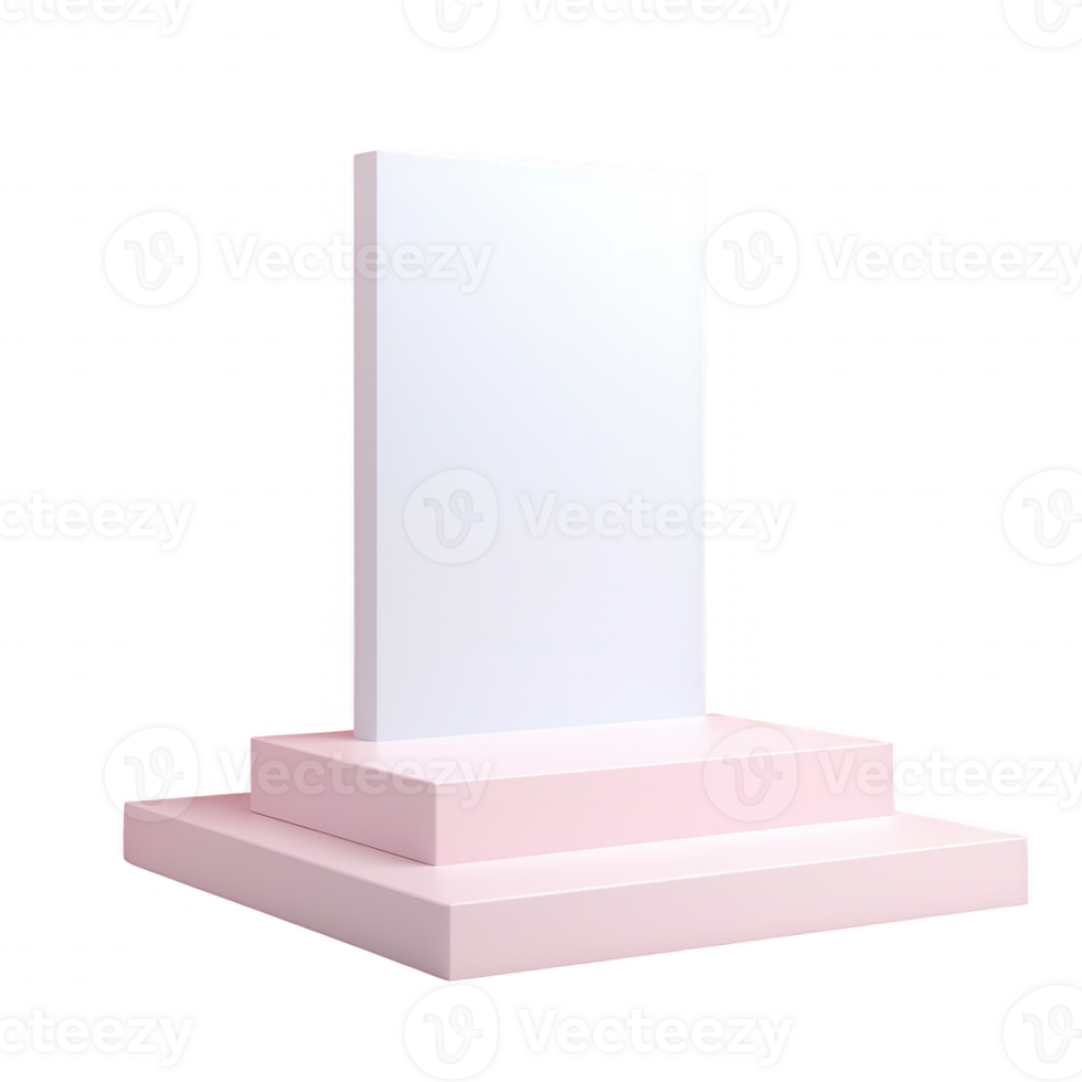 Minimalistic pink podium with a blank display for showcasing products or art. png