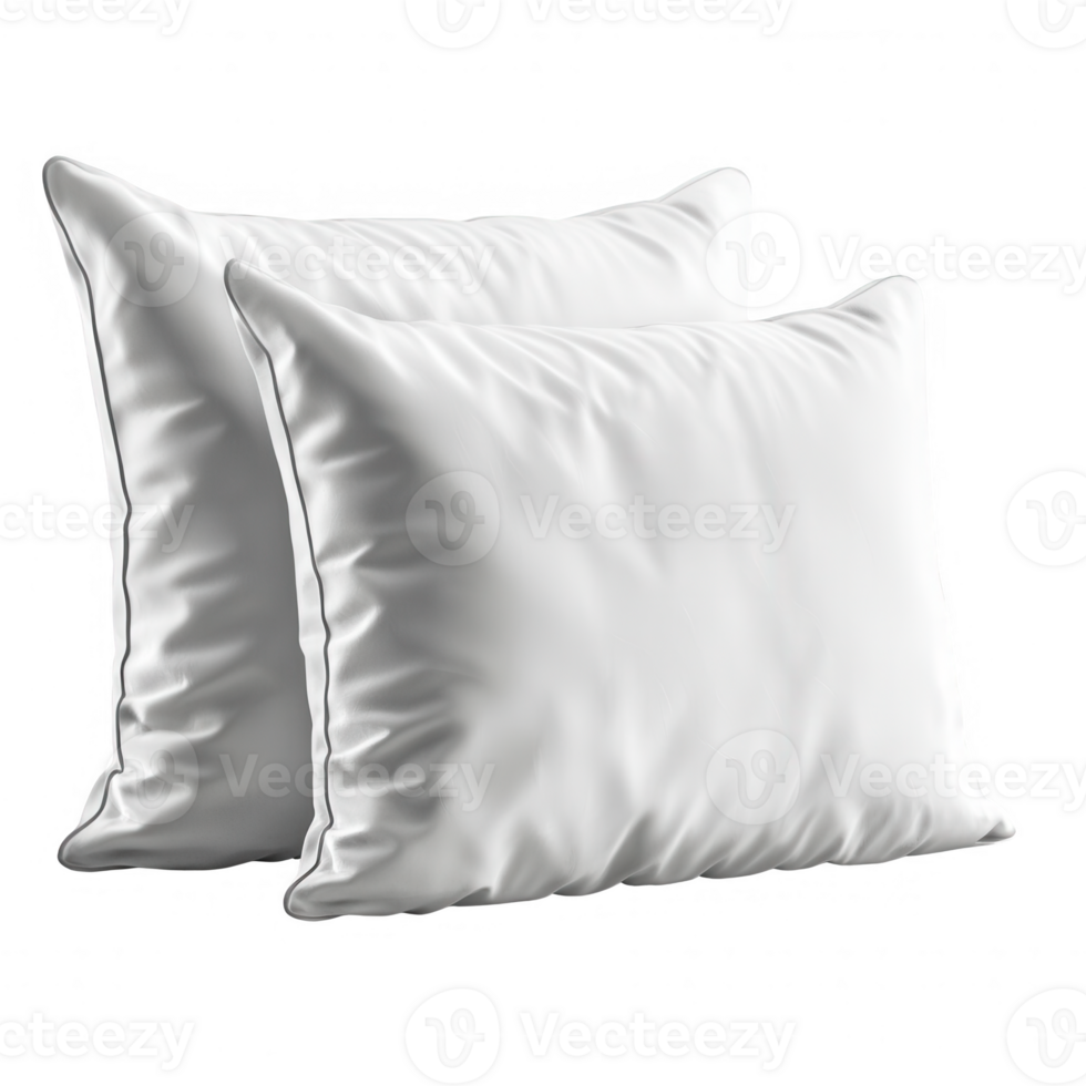 Two soft, white pillows stacked elegantly, perfect for a cozy bedroom setting. png