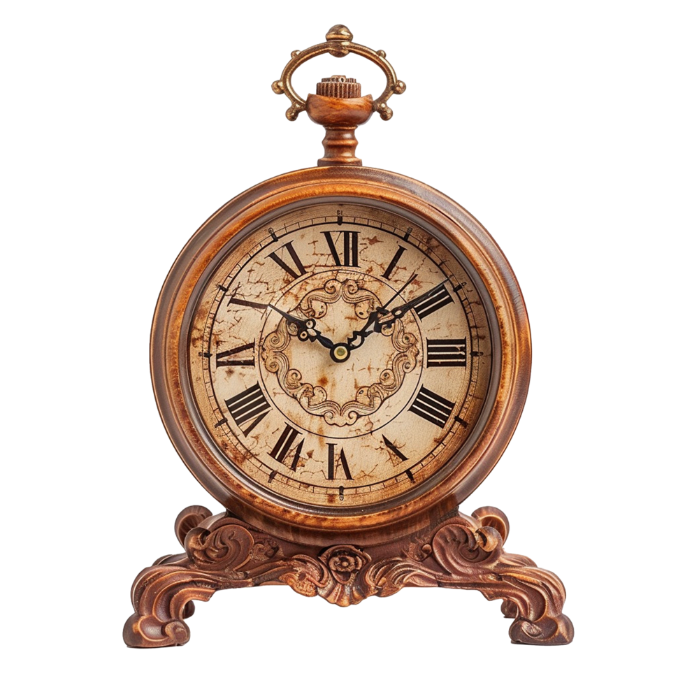 Antique Wooden Mantel Clock Roman Numerals Vintage Timepiece Home Decor png