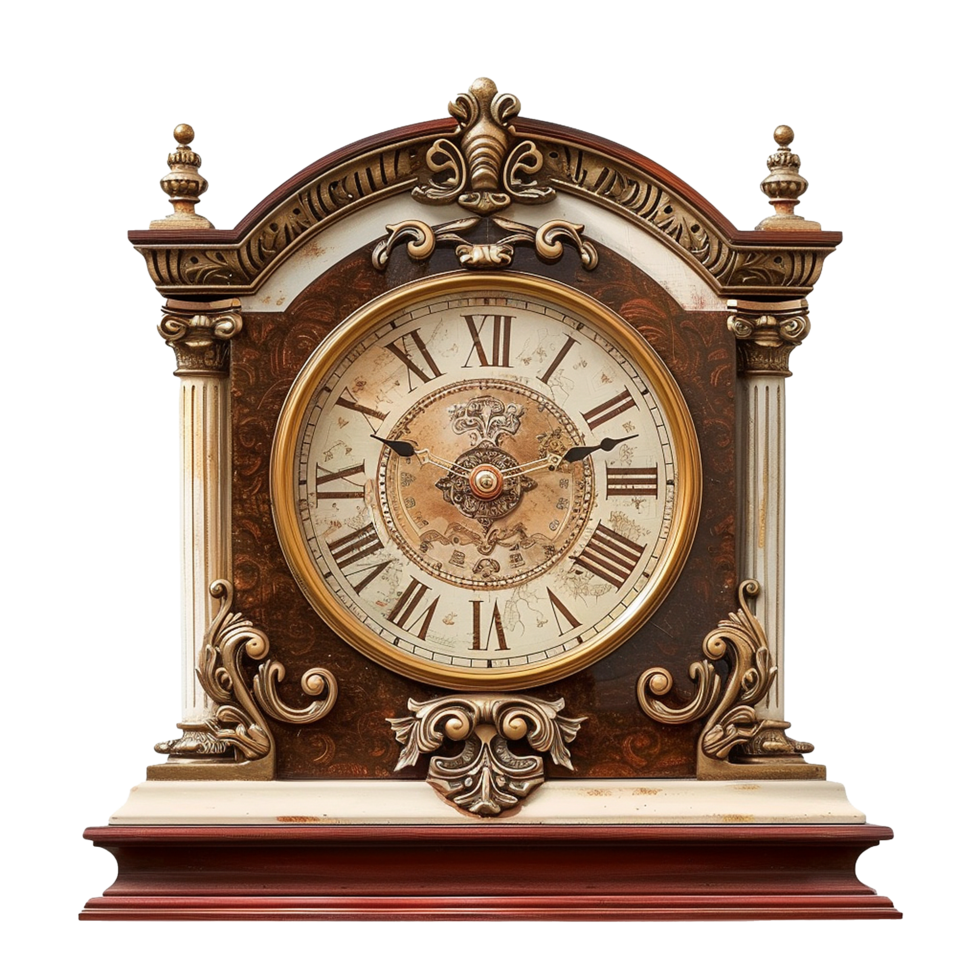 Elegant Antique Mantel Clock Ornate Design Timepiece png
