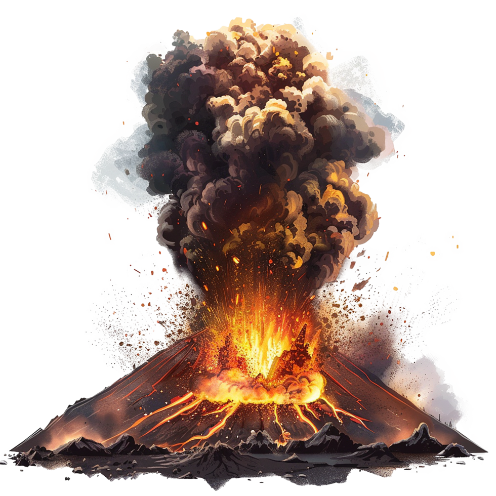 Volcanic Eruption Fiery Explosion Ash Cloud Lava Flow png