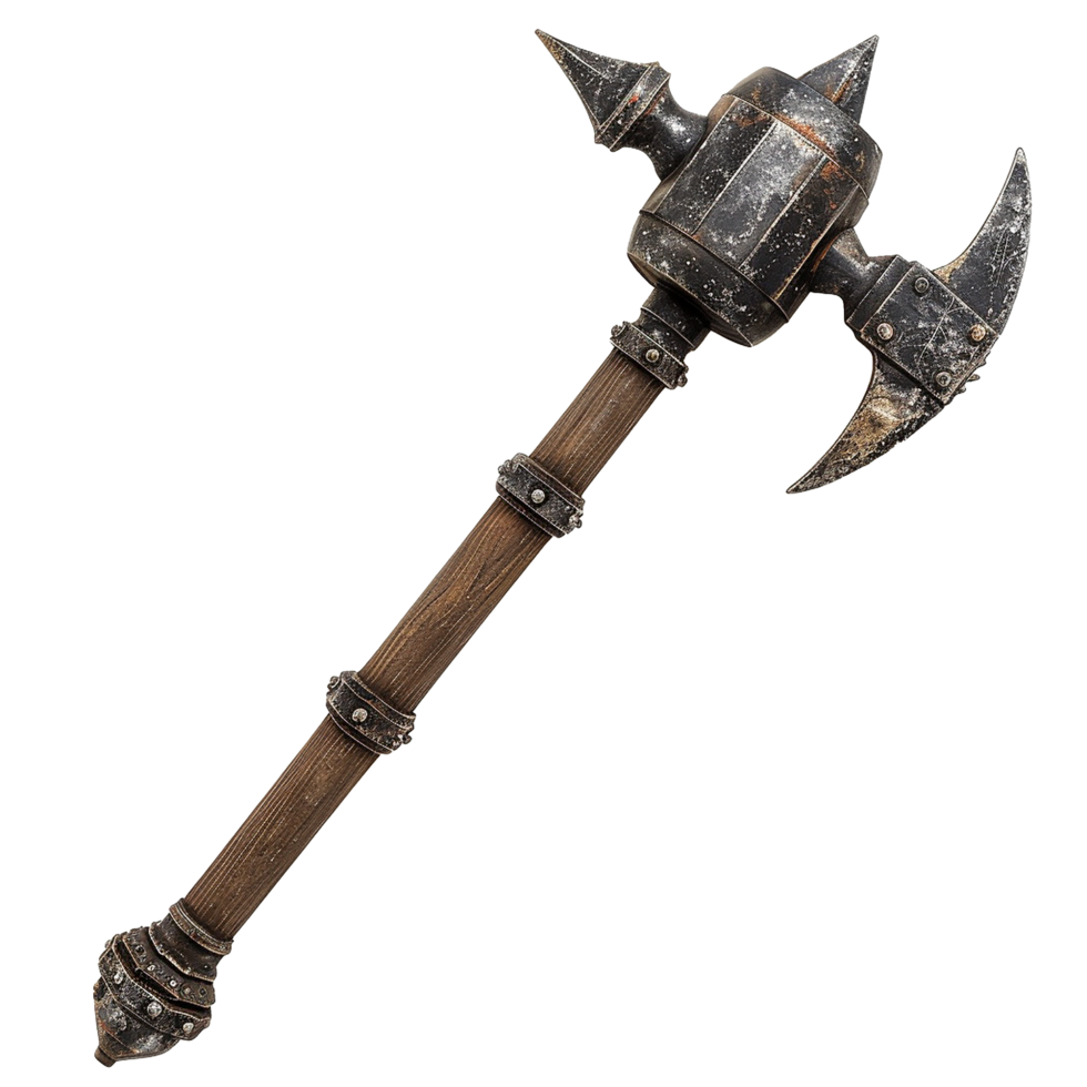 Medieval battle axe weapon fantasy dark ages rustic design wood metal png