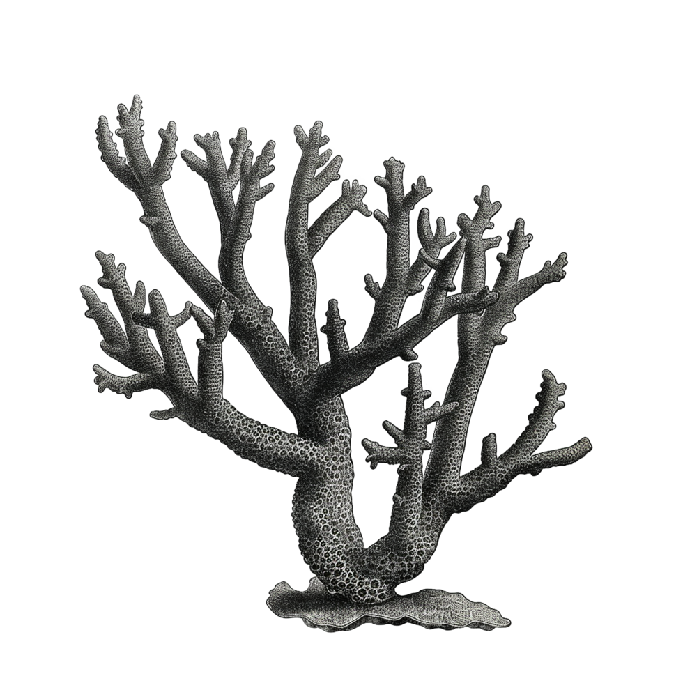Black and white illustration of a branching coral png