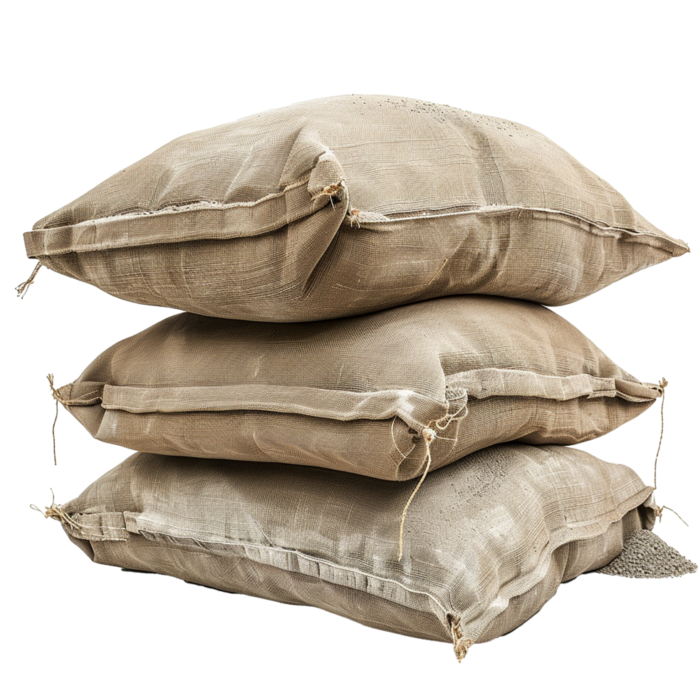 Stacked burlap sacks filled with grains or sand rustic texture beige tones png