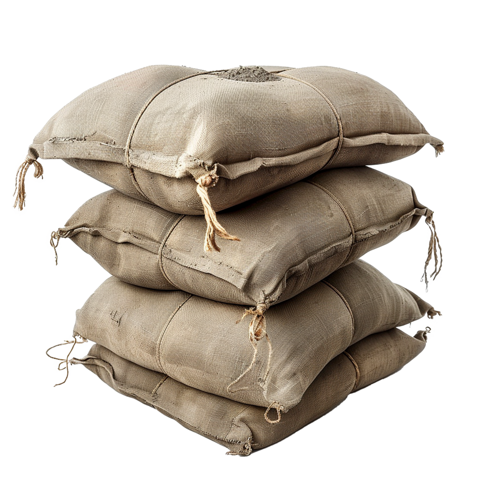 Stacked burlap sacks filled with grain rustic texture earthy tones png