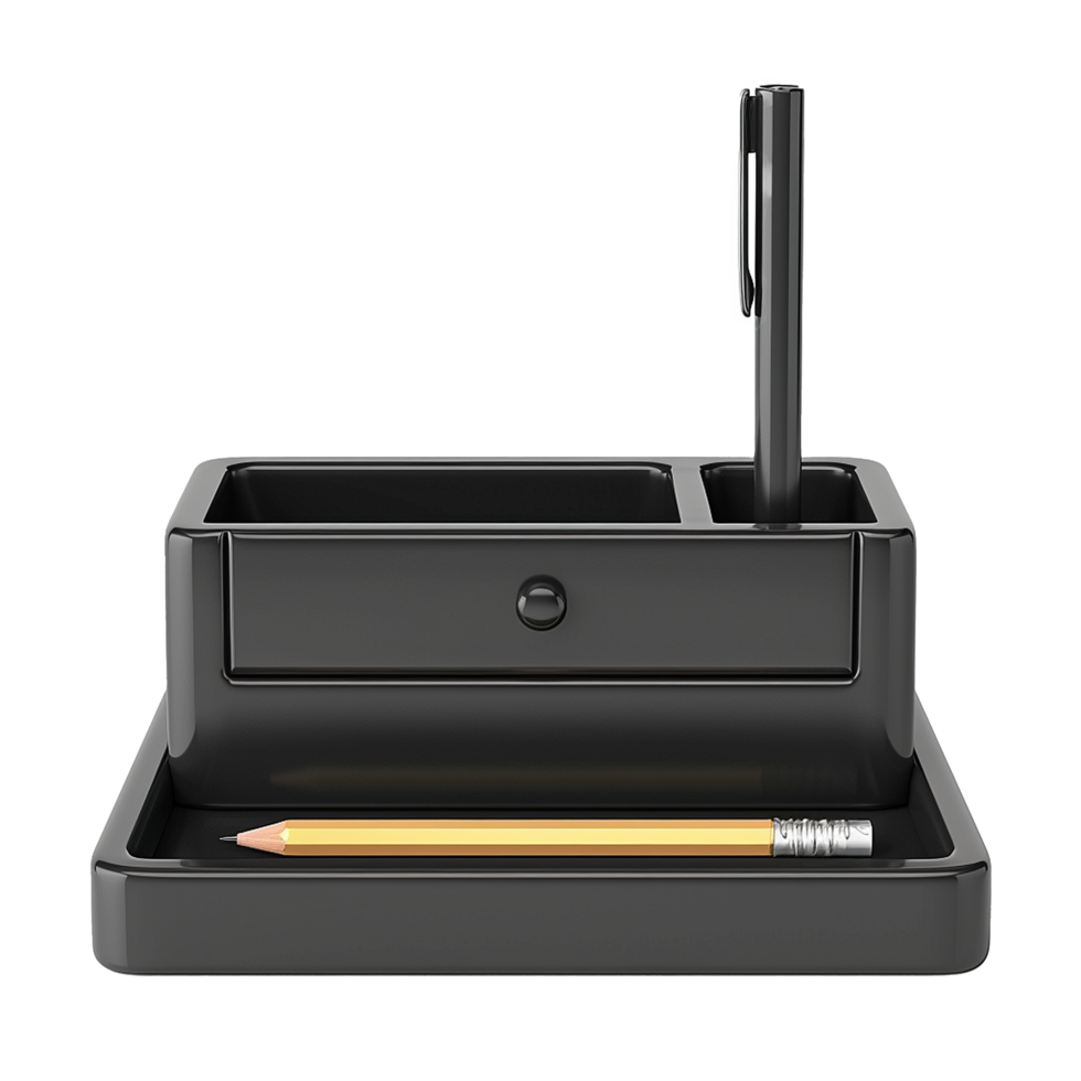 Black Desk Organizer Pencil Pen Holder Office Supplies png