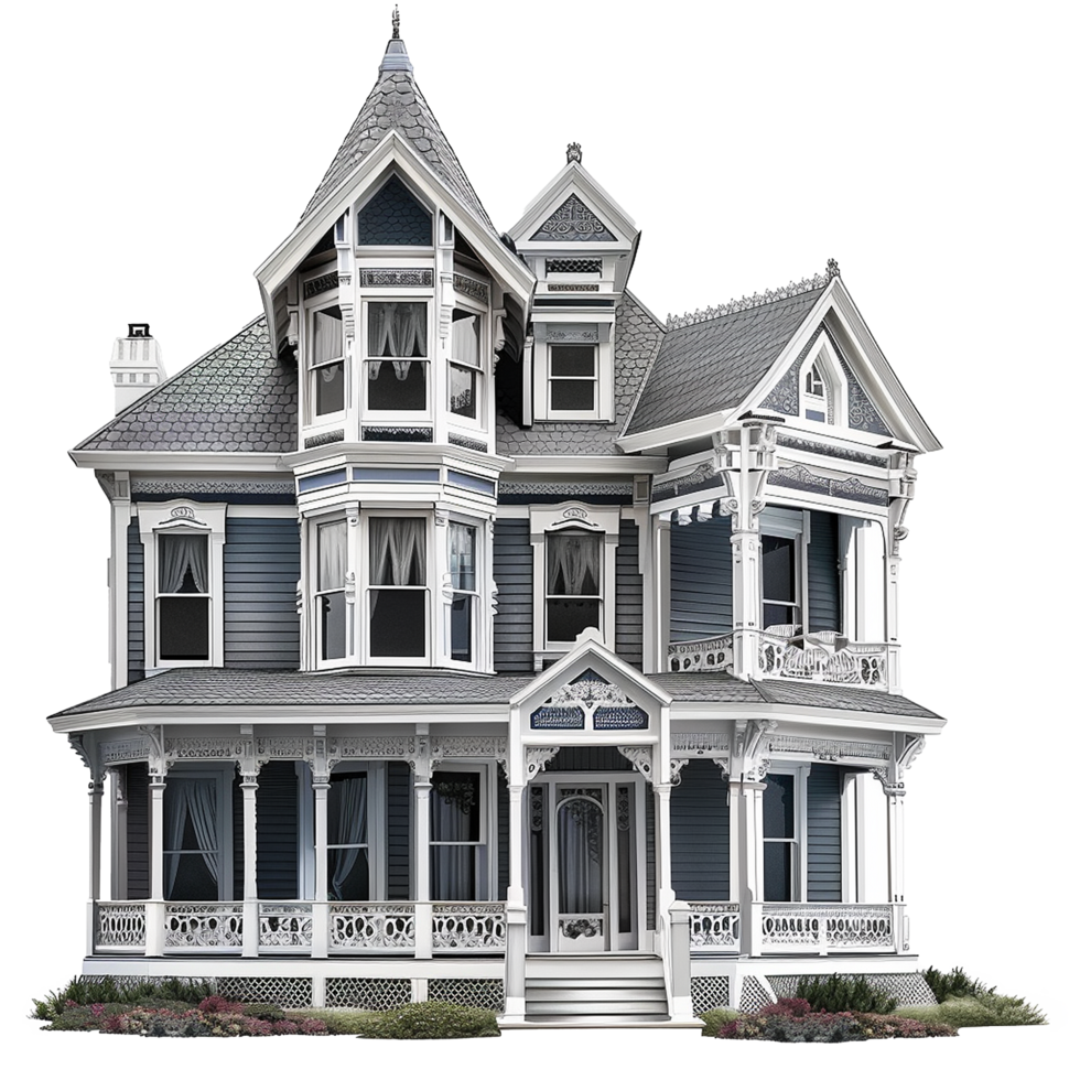 Victorian House Gray Exterior White Trim Beautiful Home Architecture png